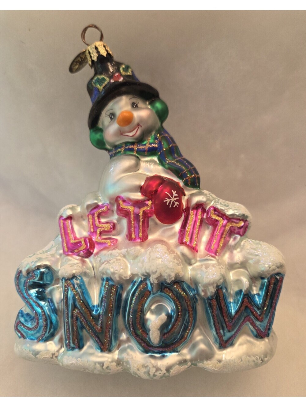 Christopher Radko Let It Snow Man Glass Handpainted Ornament, 6", Mint